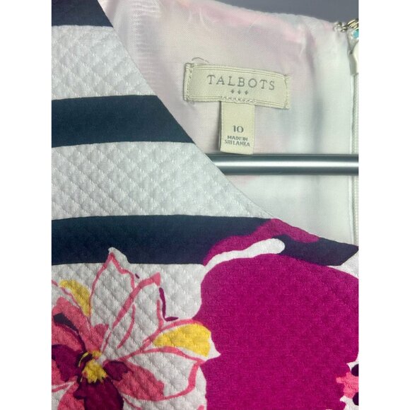 Talbots | Floral Stripe Sheath Dress | Navy Multicolor Cotton | Size 10 Midi - Picture 6 of 10